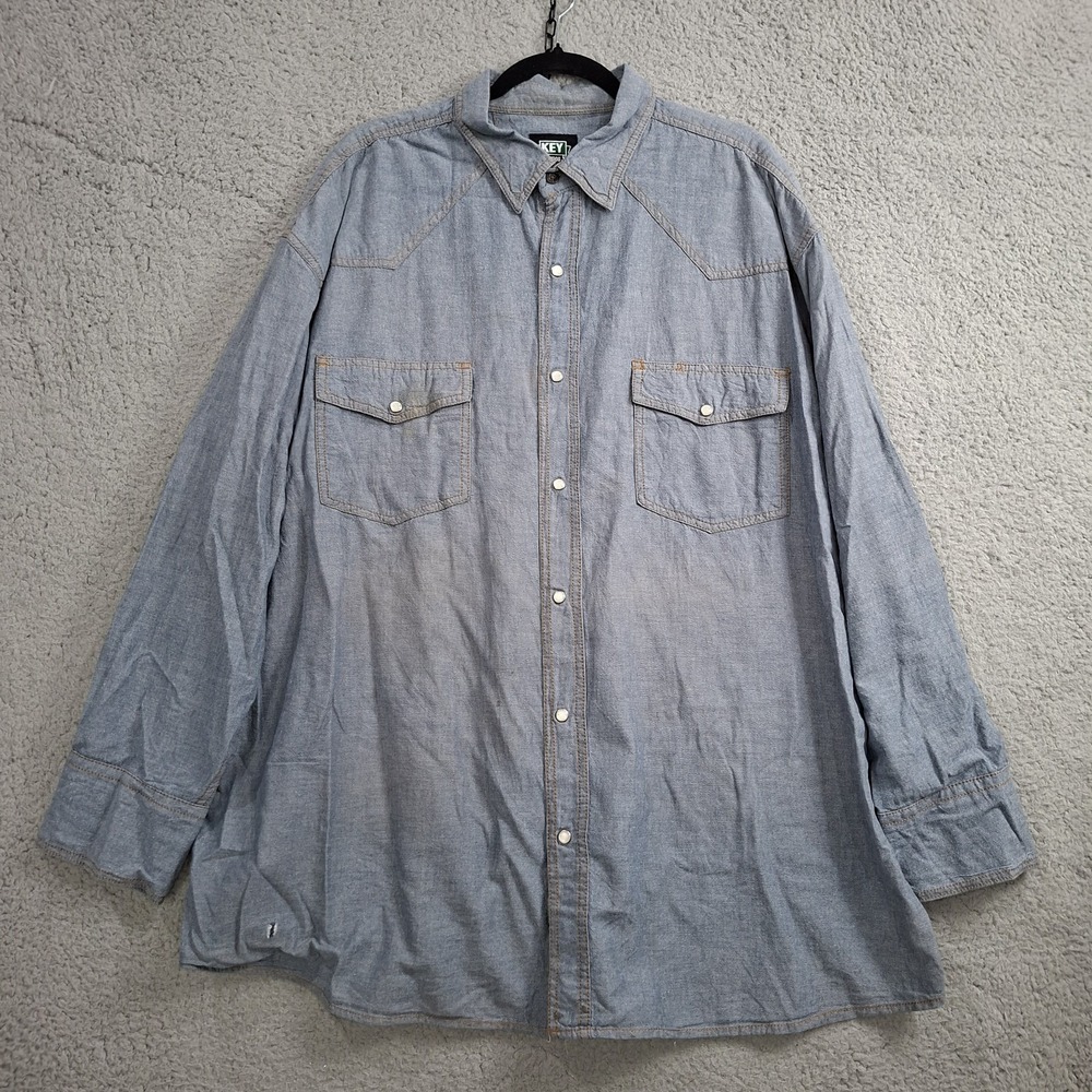 Key Denim Western Pearl Snap Shirt Mens 2X Blue Long Sleeve Cowboy Workwear